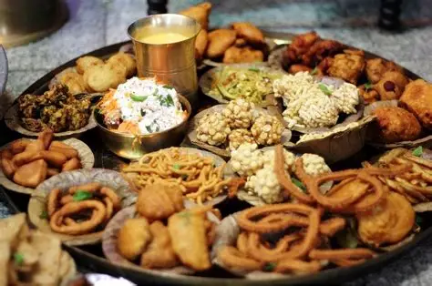 An overhead plate of prasadam